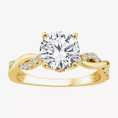 (F / Vs2) Womens 2 1/4 CT. T.W. Lab Grown White Diamond 14K Gold Round Side Stone Engagement Ring