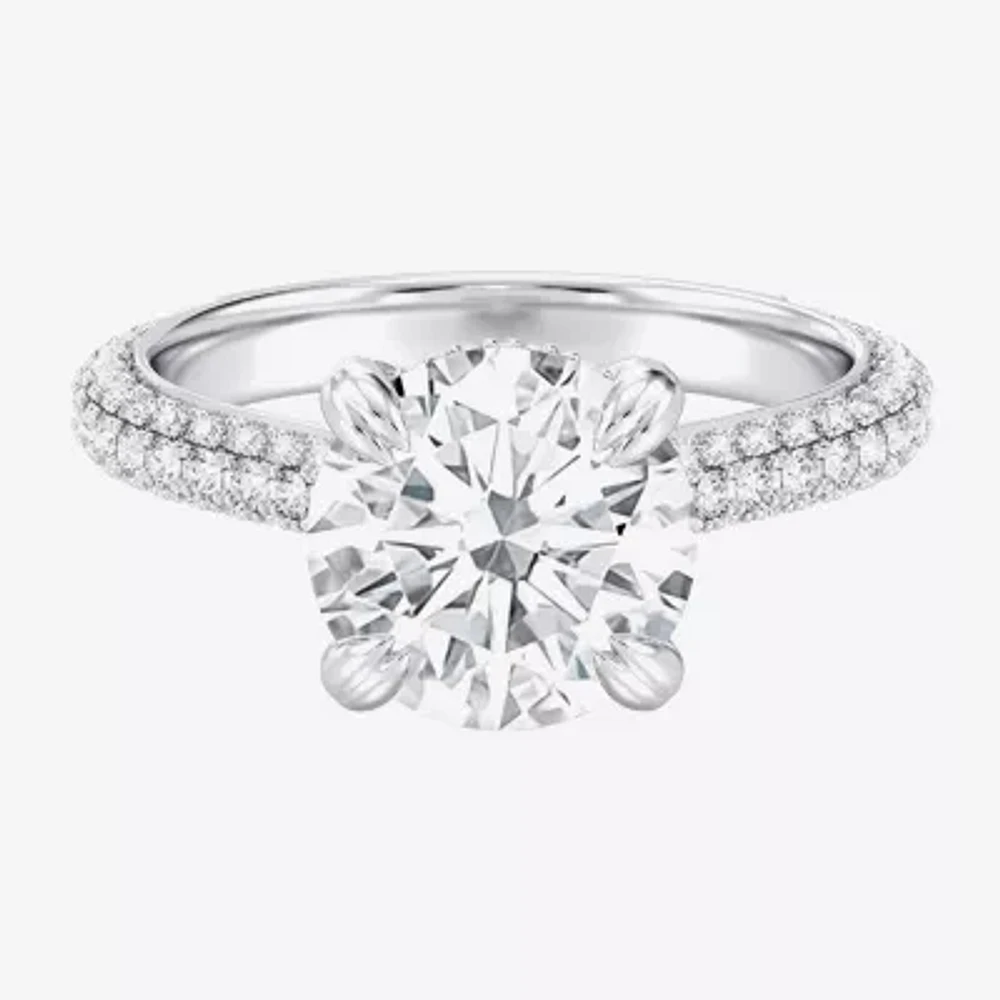 G / Si2) Womens CT. T.W. Lab Grown White Diamond 10K Gold Round Side Stone Engagement Ring