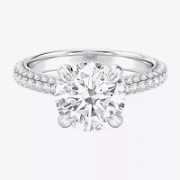 G / Si2) Womens CT. T.W. Lab Grown White Diamond 10K Gold Round Side Stone Engagement Ring