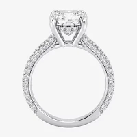 G / Si2) Womens CT. T.W. Lab Grown White Diamond 10K Gold Cushion Side Stone Engagement Ring