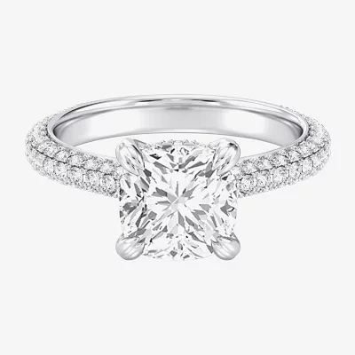 G / Si2) Womens CT. T.W. Lab Grown White Diamond 10K Gold Cushion Side Stone Engagement Ring