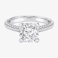 G / Si2) Womens CT. T.W. Lab Grown White Diamond 10K Gold Cushion Side Stone Engagement Ring