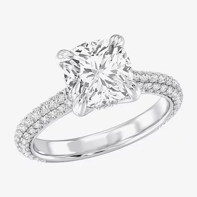 G / Si2) Womens CT. T.W. Lab Grown White Diamond 10K Gold Cushion Side Stone Engagement Ring