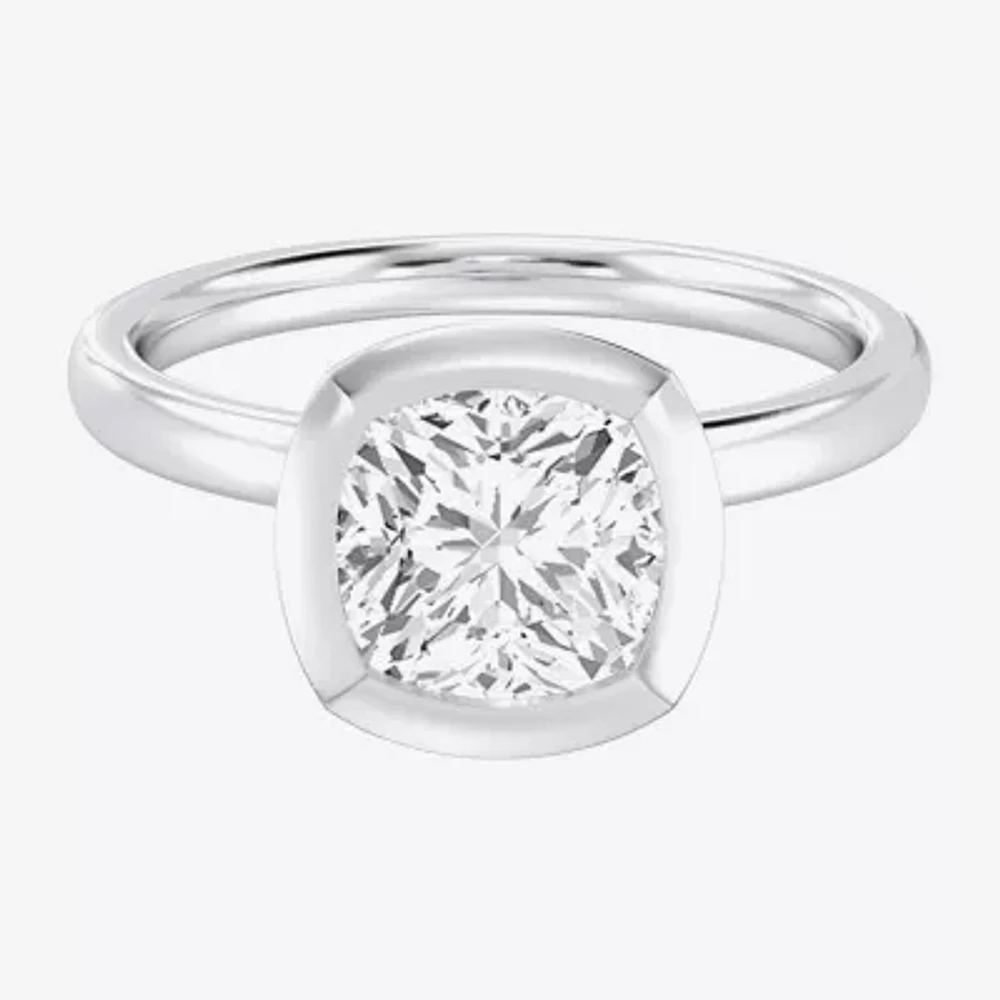(F / Si1) Womens 3 CT. Lab Grown White Diamond 10K Gold Cushion Solitaire Engagement Ring