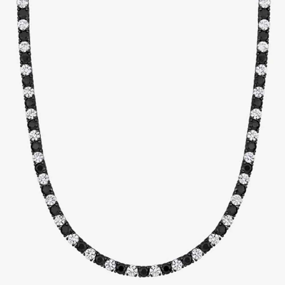 Mens Lab Created Black & White Sapphire Sterling Silver Tennis Necklaces