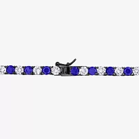 Mens Lab Created Blue & White Sapphire Sterling Silver Tennis Necklaces