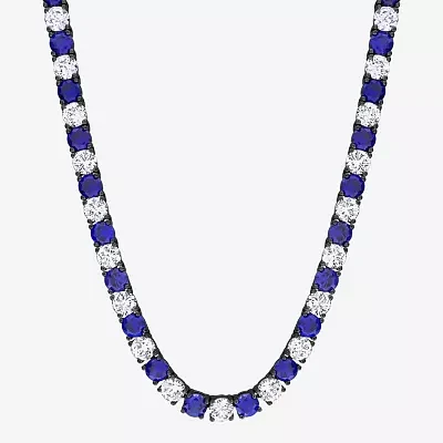 Mens Lab Created Blue & White Sapphire Sterling Silver Tennis Necklaces
