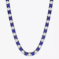Mens Lab Created Blue & White Sapphire Sterling Silver Tennis Necklaces