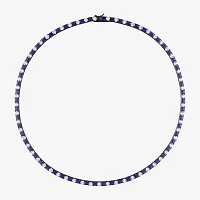 Mens Lab Created Blue & White Sapphire Sterling Silver Tennis Necklaces