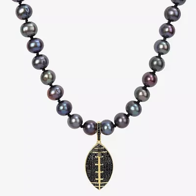 "Football" Mens Dyed Black Cultured Freshwater Pearl 18K Gold Over Silver Strand Necklace