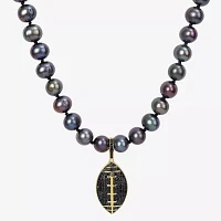 "Football" Mens Dyed Black Cultured Freshwater Pearl 18K Gold Over Silver Strand Necklace
