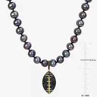 "Football" Mens Dyed Black Cultured Freshwater Pearl 18K Gold Over Silver Strand Necklace
