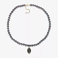 "Football" Mens Dyed Black Cultured Freshwater Pearl 18K Gold Over Silver Strand Necklace