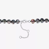 Mens Dyed Black Cultured Freshwater Pearl Sterling Silver Strand Necklace