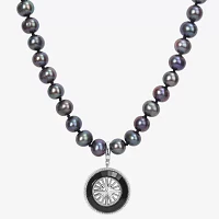 Mens Dyed Black Cultured Freshwater Pearl Sterling Silver Strand Necklace