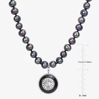 Mens Dyed Black Cultured Freshwater Pearl Sterling Silver Strand Necklace