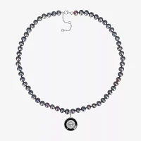 Mens Dyed Black Cultured Freshwater Pearl Sterling Silver Strand Necklace