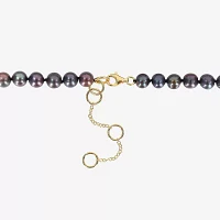 Mens Dyed Black Cultured Freshwater Pearl Sterling Silver Crown Strand Necklace