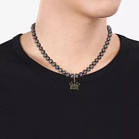 Mens Dyed Black Cultured Freshwater Pearl Sterling Silver Crown Strand Necklace