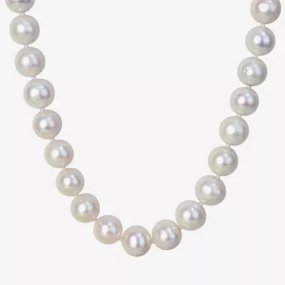 Mens White Cultured Freshwater Pearl Sterling Silver Strand Necklace