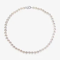 Mens White Cultured Freshwater Pearl Sterling Silver Strand Necklace