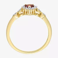 Womens Diamond Accent Genuine Red Garnet 18K Gold Over Silver Heart Cocktail Ring