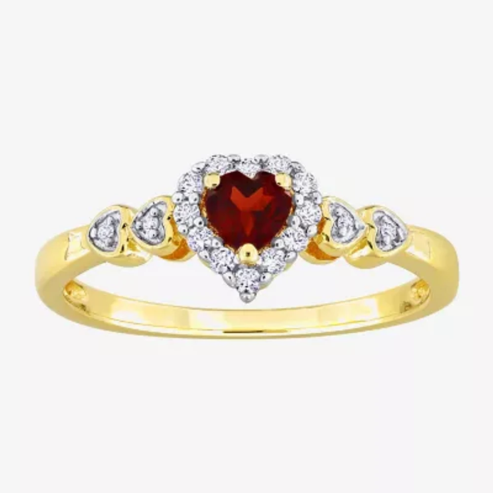 Womens Diamond Accent Genuine Red Garnet 18K Gold Over Silver Heart Cocktail Ring
