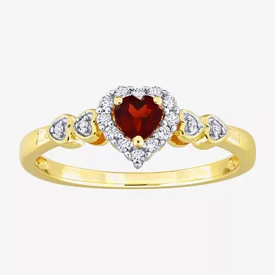 Womens Diamond Accent Genuine Red Garnet 18K Gold Over Silver Heart Cocktail Ring