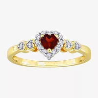 Womens Diamond Accent Genuine Red Garnet 18K Gold Over Silver Heart Cocktail Ring