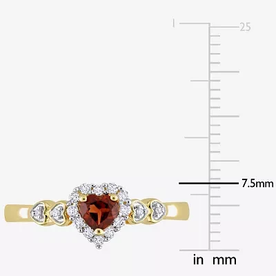 Womens Diamond Accent Genuine Red Garnet 18K Gold Over Silver Heart Cocktail Ring