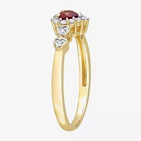 Womens Diamond Accent Genuine Red Garnet 18K Gold Over Silver Heart Cocktail Ring