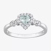 Womens Diamond Accent Genuine Blue Aquamarine Sterling Silver Heart Cocktail Ring