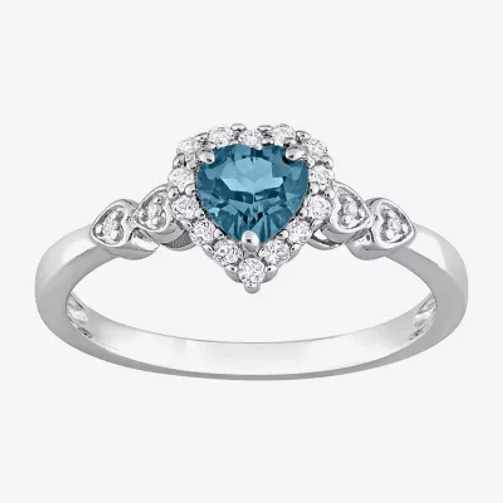 Womens Diamond Accent Genuine Blue Topaz Sterling Silver Heart Cocktail Ring