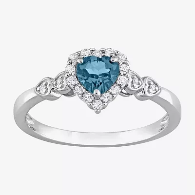 Womens Diamond Accent Genuine Blue Topaz Sterling Silver Heart Cocktail Ring