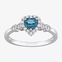 Womens Diamond Accent Genuine Blue Topaz Sterling Silver Heart Cocktail Ring