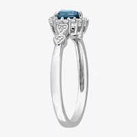 Womens Diamond Accent Genuine Blue Topaz Sterling Silver Heart Cocktail Ring