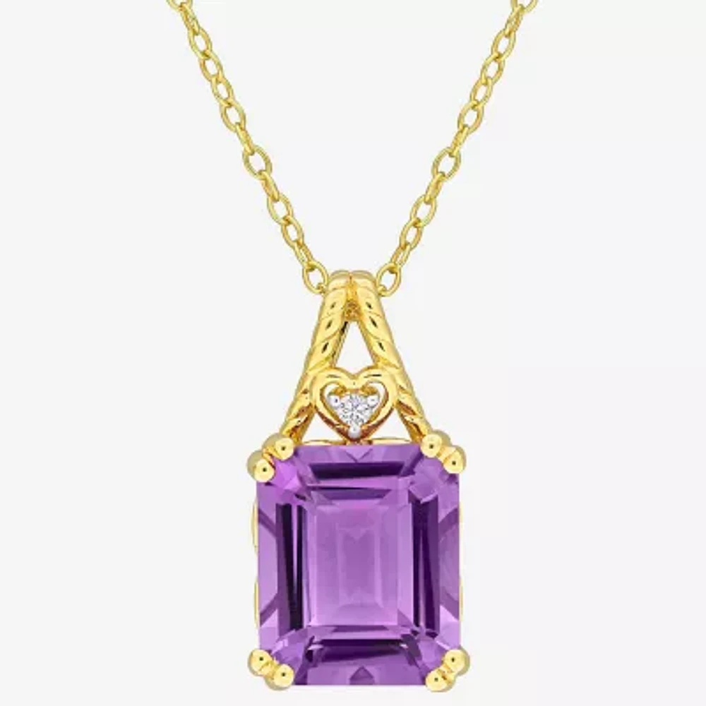 Womens Genuine Purple Amethyst 18K Gold Over Silver Pendant Necklace