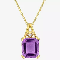 Womens Genuine Purple Amethyst 18K Gold Over Silver Pendant Necklace