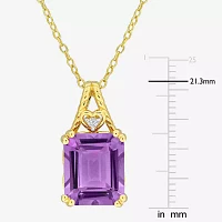 Womens Genuine Purple Amethyst 18K Gold Over Silver Pendant Necklace