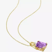 Womens Genuine Purple Amethyst 18K Gold Over Silver Pendant Necklace