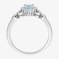 Womens Diamond Accent Genuine Blue Topaz Sterling Silver Heart Cocktail Ring