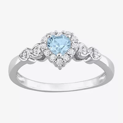 Womens Diamond Accent Genuine Blue Topaz Sterling Silver Heart Cocktail Ring