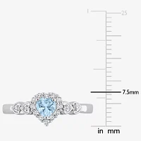 Womens Diamond Accent Genuine Blue Topaz Sterling Silver Heart Cocktail Ring