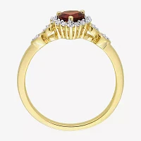 Womens Diamond Accent Genuine Red Garnet 18K Gold Over Silver Heart Cocktail Ring