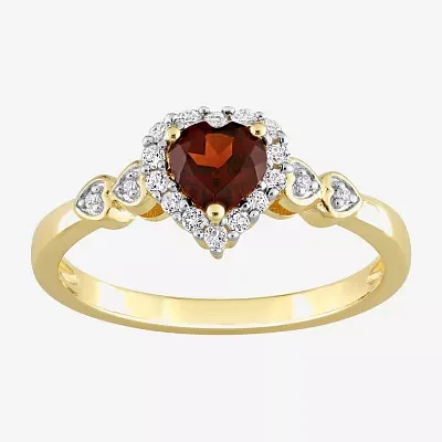Womens Diamond Accent Genuine Red Garnet 18K Gold Over Silver Heart Cocktail Ring