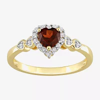 Womens Diamond Accent Genuine Red Garnet 18K Gold Over Silver Heart Cocktail Ring