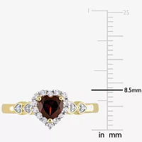 Womens Diamond Accent Genuine Red Garnet 18K Gold Over Silver Heart Cocktail Ring