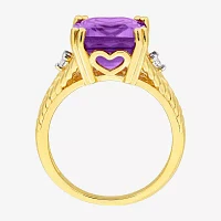 Womens Genuine Purple Amethyst 18K Gold Over Silver Cocktail Ring