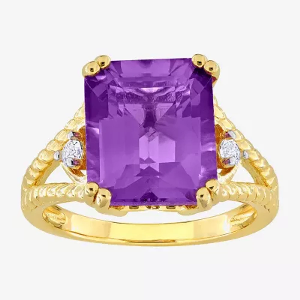 Womens Genuine Purple Amethyst 18K Gold Over Silver Cocktail Ring
