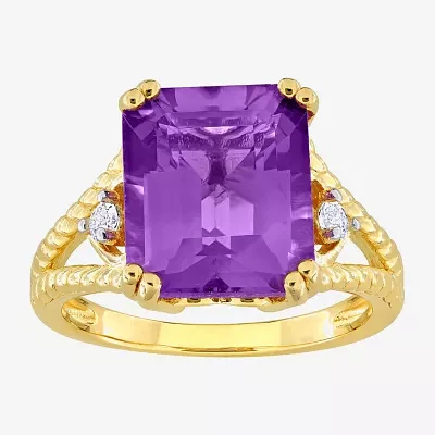 Womens Genuine Purple Amethyst 18K Gold Over Silver Cocktail Ring